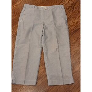Bugatchi Women Blue White Striped Cropped Pants Seersucker Wide Leg Size 12